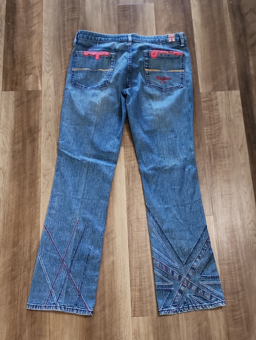 Pepe Jeans London Low Rise Embroidered Hem Y2K Denim Jeans - Picture 6 of 16